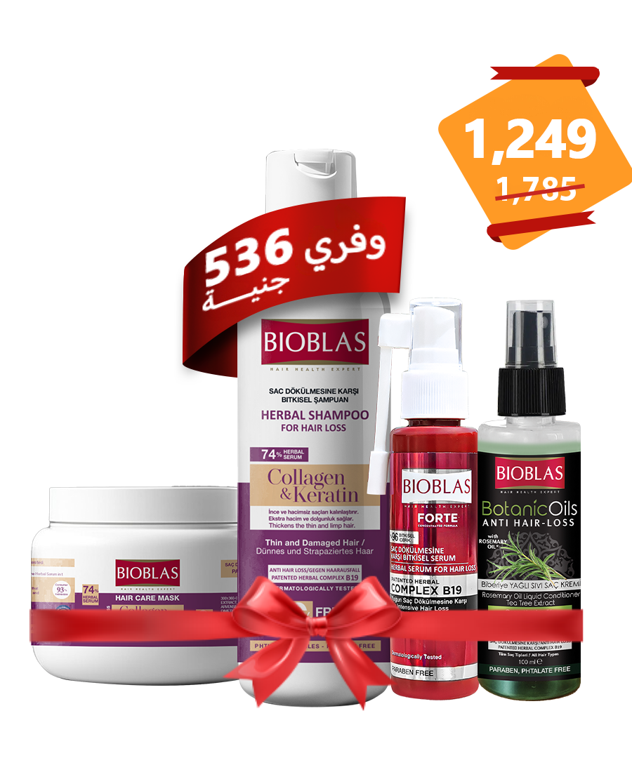 Bioblas Forte Anti-Hair Loss  Serum 60Ml + Bioblas Rosemary Liquid Conditioner 100Ml + Bioblas Shampoo Collagen & keratin 300ml + Bioblas Conditioner and Mask Collagen & keratin 300ml