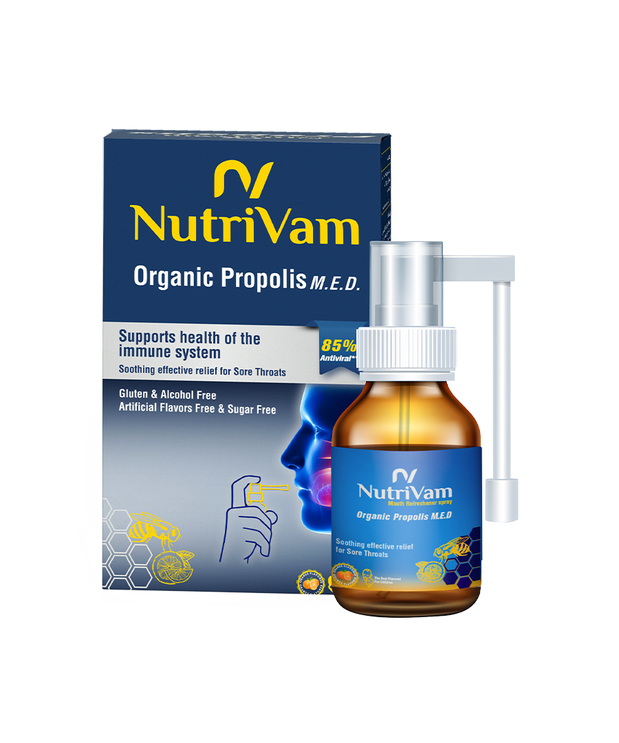 Nutrivam Organic Propolis For Sore Throat With Orange Flavour Spray 20 Ml