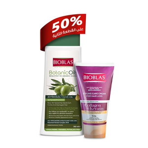 Bioblas Shampoo Olive For Dry, Damaged &Dyed Hair 360 Ml + Bioblas Styling Care Cream Collagen & Keratin 150Ml