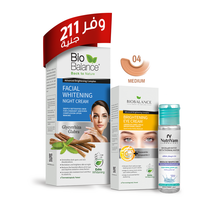 Biobalance Eye Brightening Medium Cream 15 Ml +  Facial Whitening Night Cream 55Mg + Nutrivam Micellar Water 35 Ml