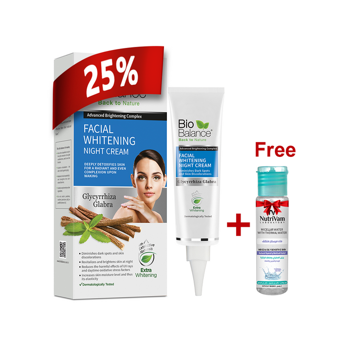 Biobalance Facial Whitening Night Cream 55Mg + Nutrivam Micellar Water 35 Ml - Offer