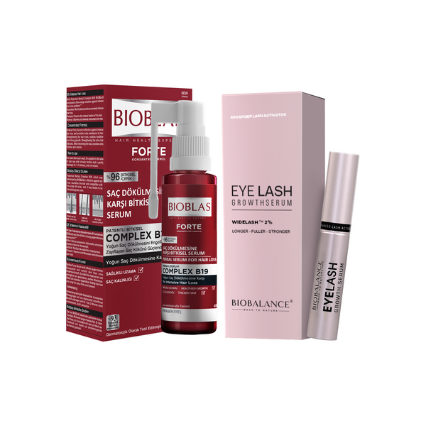 Bioblas Forte anti-hair loss treatment  Intensive Herbal Serum 60Ml +Biobalance Eyelash Growth Serum With Eyeliner Applicator 6 Ml
