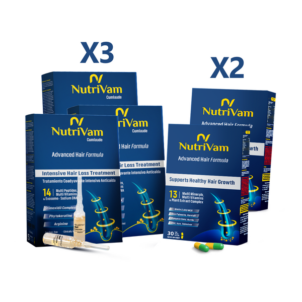 Nutrivam Advance Anti-Hair Loss Ampouls 5Ml - 5 Ampoul +Nutrivam Advanced Hair Formula genetic baldness treatment -30 Capsule