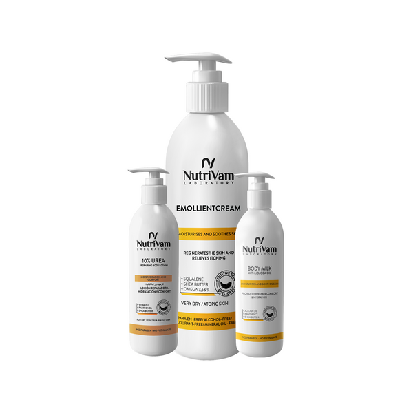 Body Milk with Jojoba Oil 135 Ml +  10% Urea lotion +Emollient Cream 300Ml