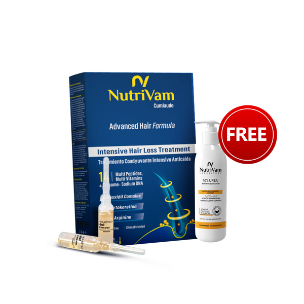 Nutrivam Advance Anti-Hair Loss Ampouls 5Ml - 5 Ampoul+Nutrivam Reparing Skin 10% Urea lotion for strawberry skin 100Ml (free)
