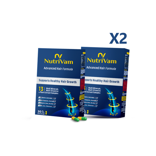 Nutrivam Advanced Hair Formula hereditary baldness treatment -30 Capsule - 2 Packs / 3 Month Course
