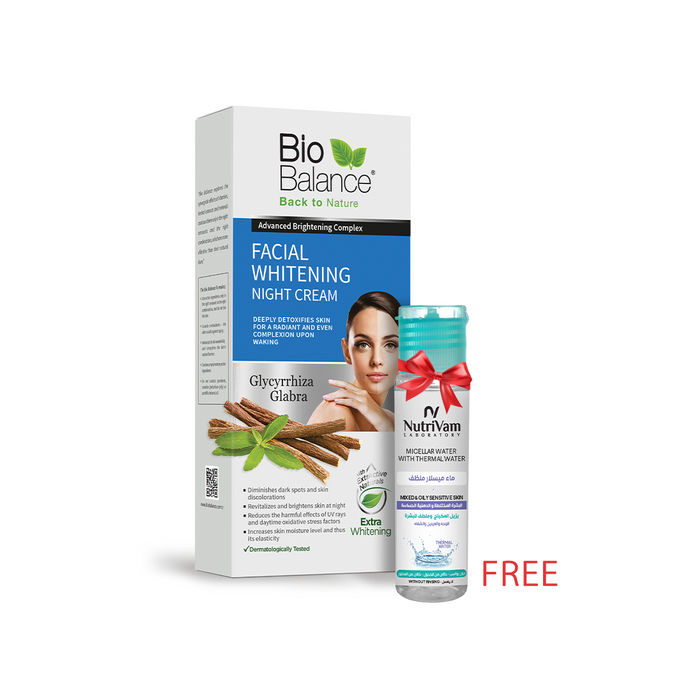 Biobalance Facial Whitening Night Cream 55Mg + Nutrivam Micellar Water 35 Ml Free