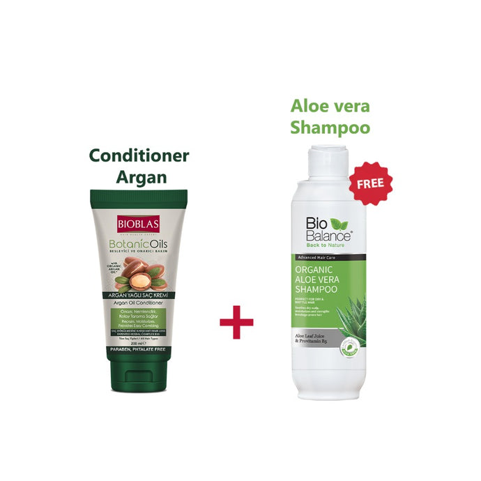 Bioblas Argan Conditioner 200ml + BIOBALANCE Organic Aloe vera Shampoo  330ml Free ( 900251 )